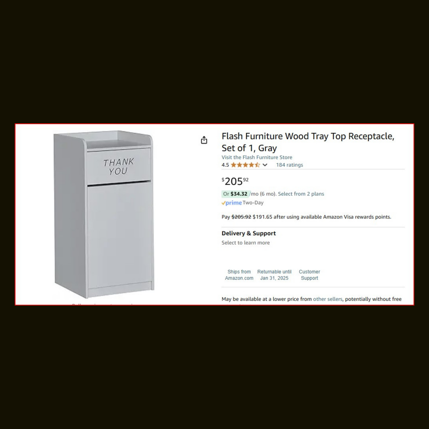 Sony Wood Tray Top Receptacle in Gray