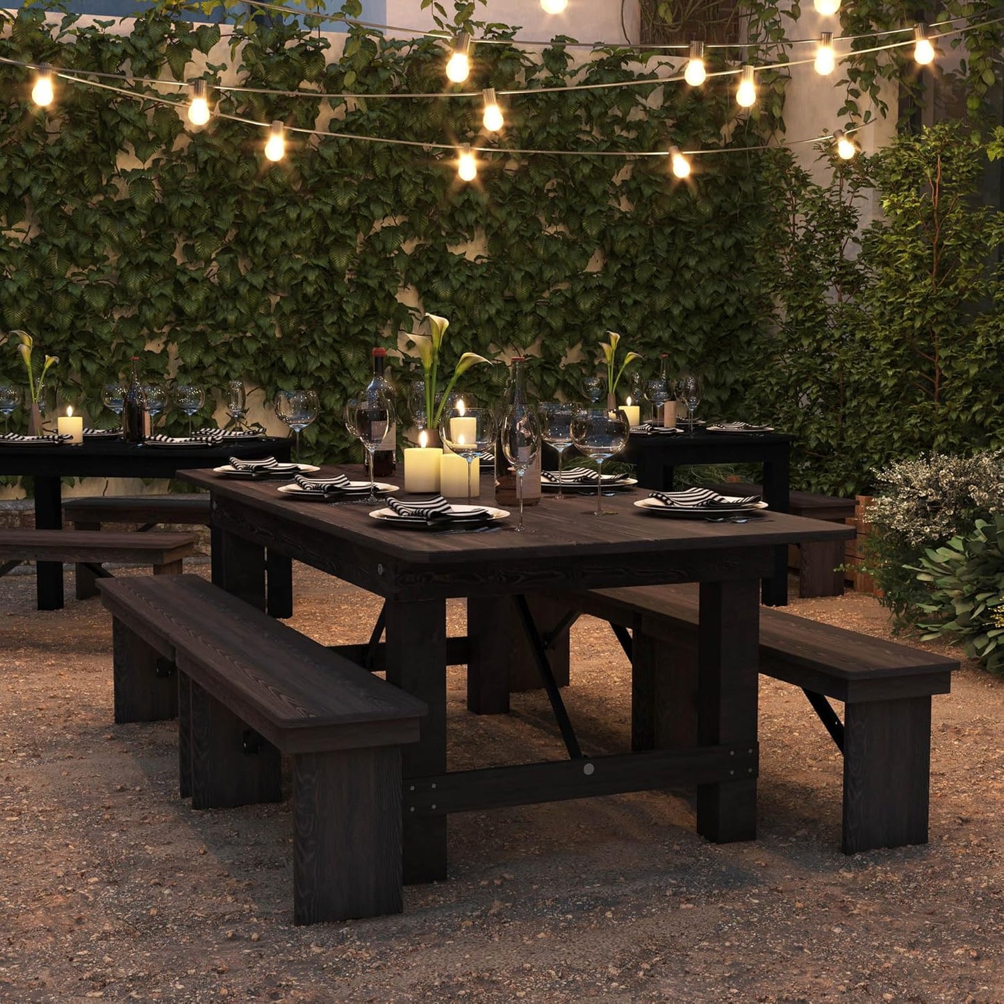 HERCULES 7' x 40" Rectangular Antique Rustic Solid Pine Folding Farm Table, Mahogany