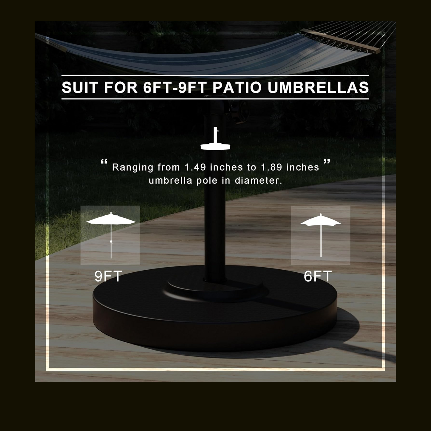 Weighted 50 lbs. Round Concrete California Umbrella Powdercoated Steel Umbrella Base, Black Frame