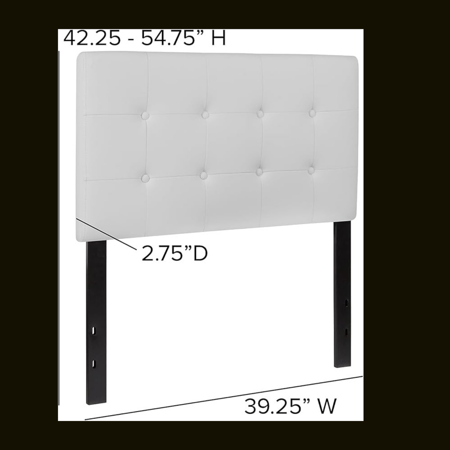 Tufted White Vinyl Upholstered Twin Size Headboard