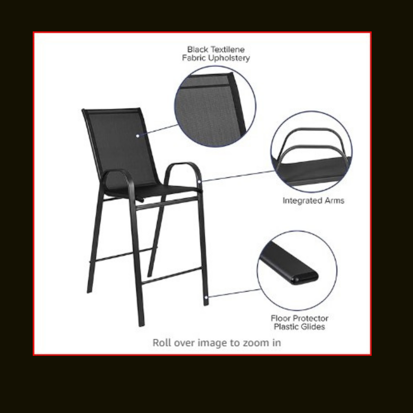 Black Outdoor Barstool with Flex Comfort Material (Set of 2)