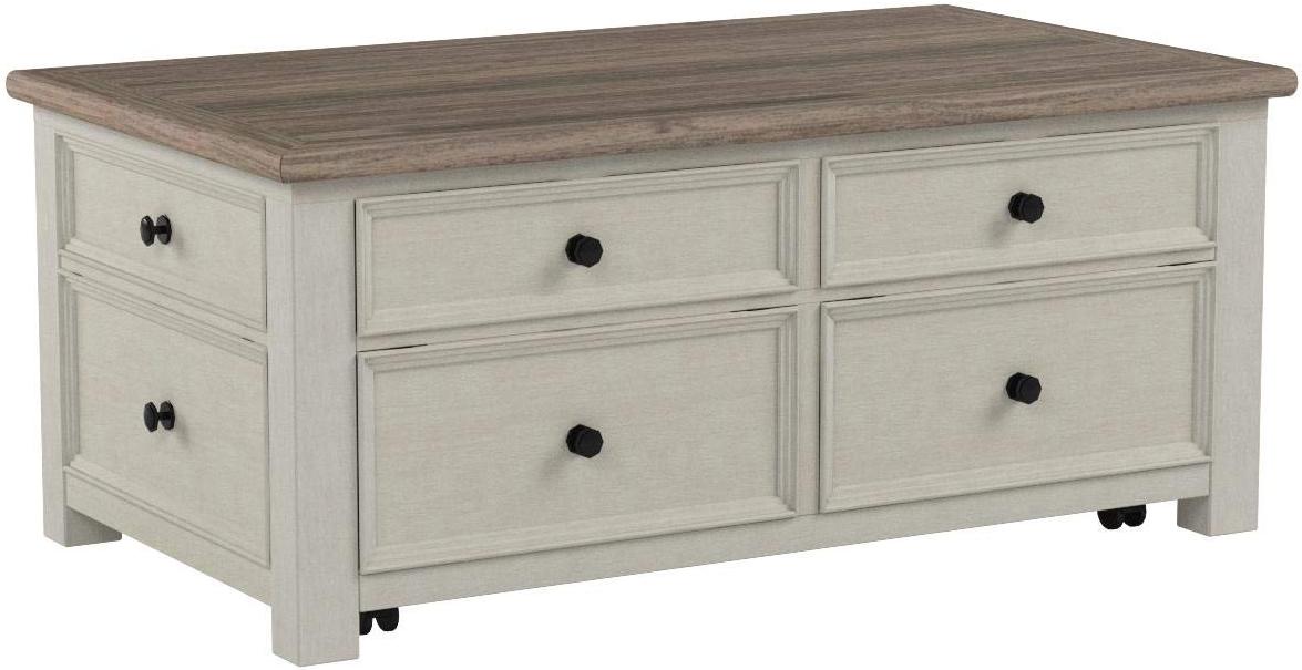 Signature Design by Ashley Bolanburg Farmhouse Lift Top Coffee Table with Drawers, Antique Cream & Brown