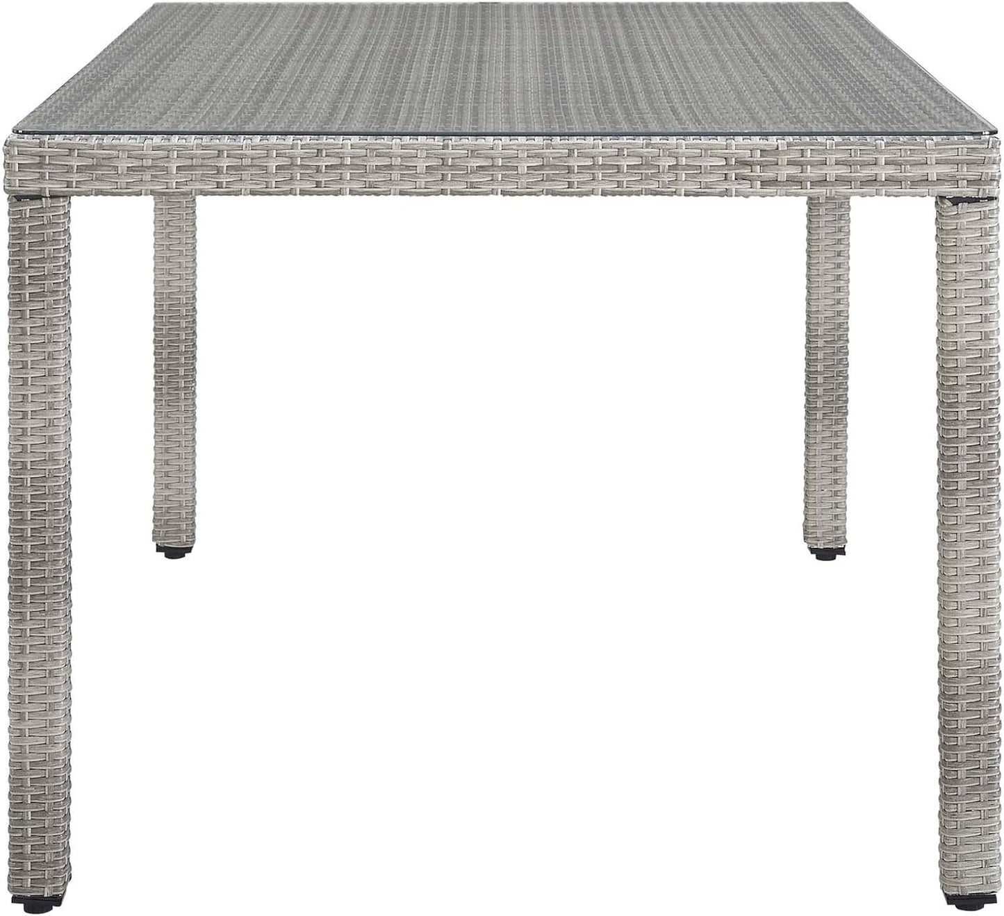 Modway Aura Wicker Rattan Glass Outdoor Patio 68" Rectangular Dining Table in Gray