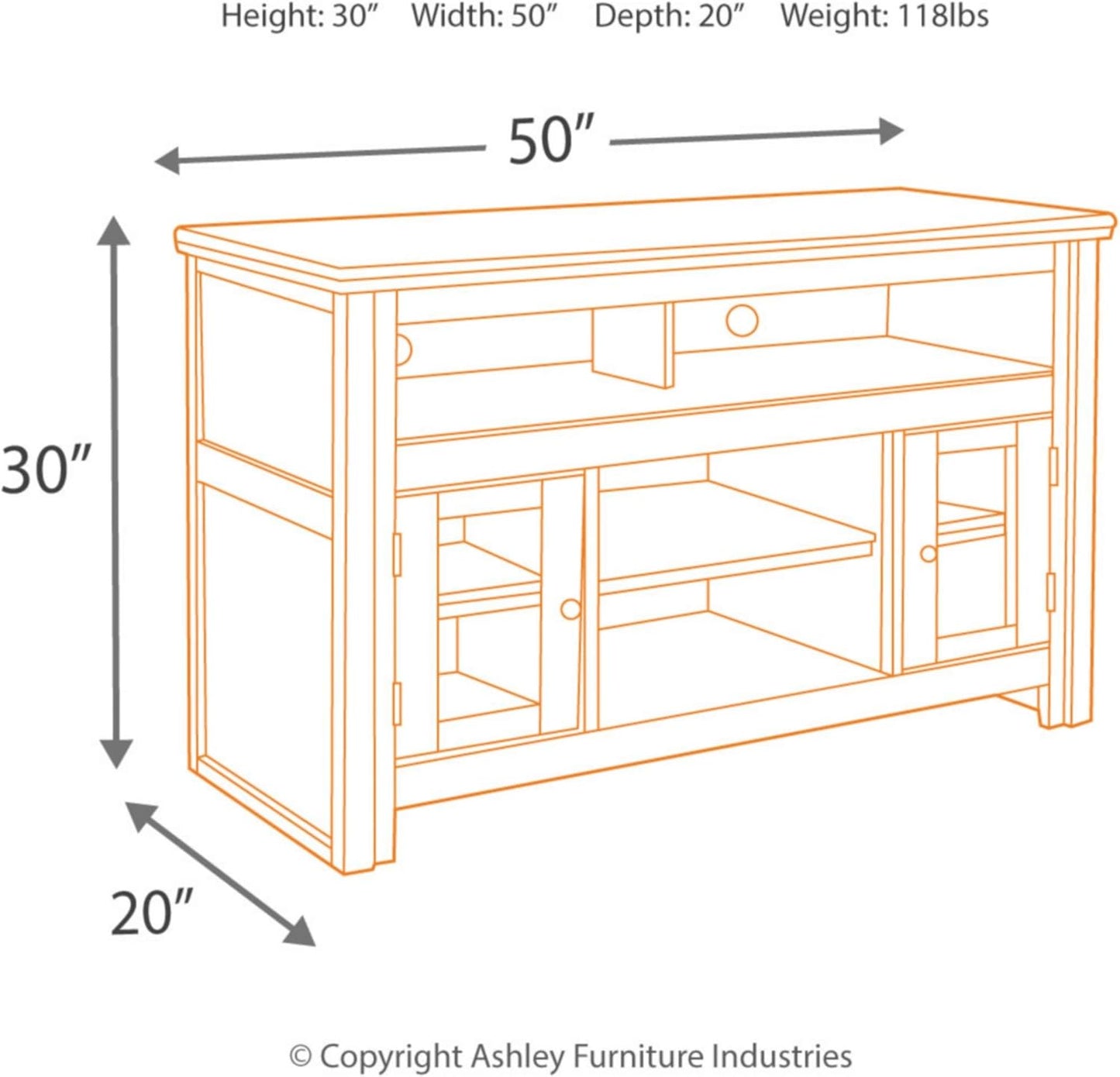 Signature Design by Ashley Harpan Traditional TV Stand Fits TVs up to 48", Adjustable Shelf and 2 Cabinets For Storage, Brown