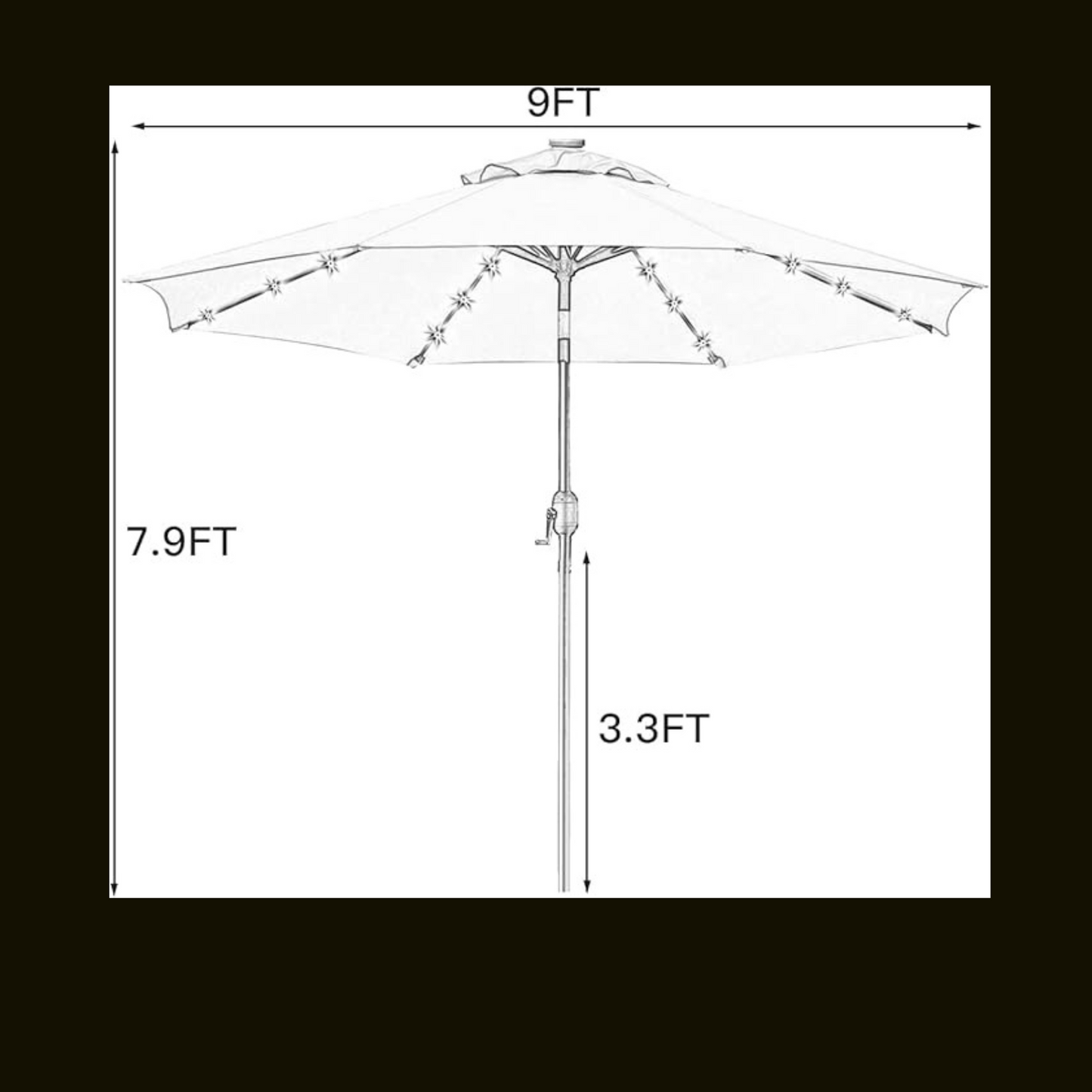 Steel Market Solar Lighted 8-Rib Round Patio Umbrella in Grey 9 Ft.