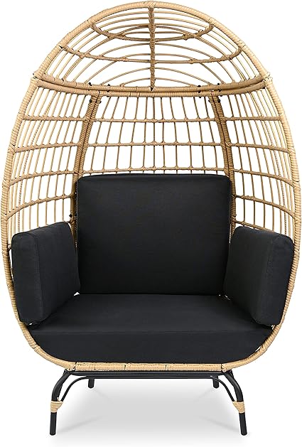 Jovial Wicker Rattan Egg Chair,Indoor Outdoor Black Sofa Chair for Patio