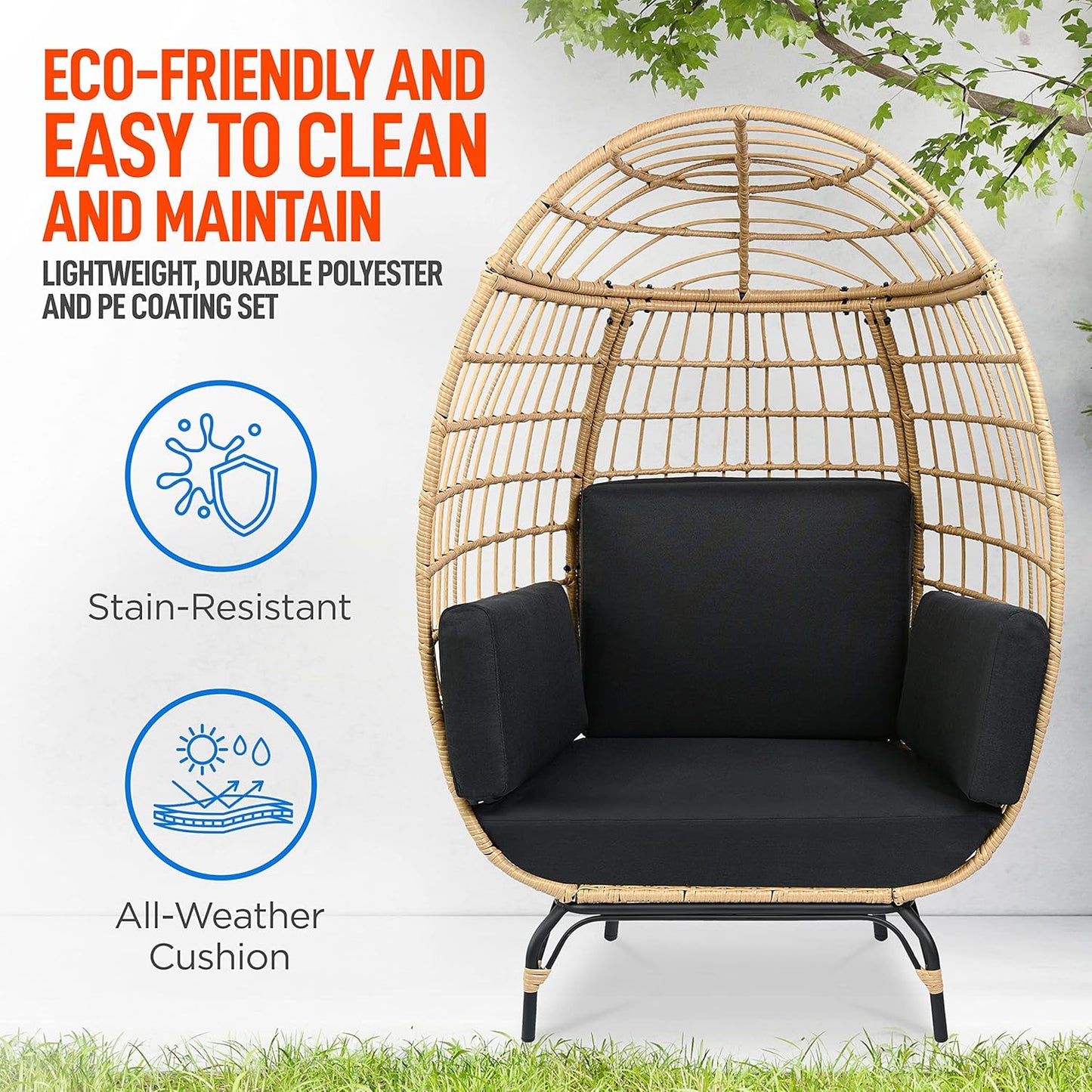 Jovial Wicker Rattan Egg Chair,Indoor Outdoor Black Sofa Chair for Patio