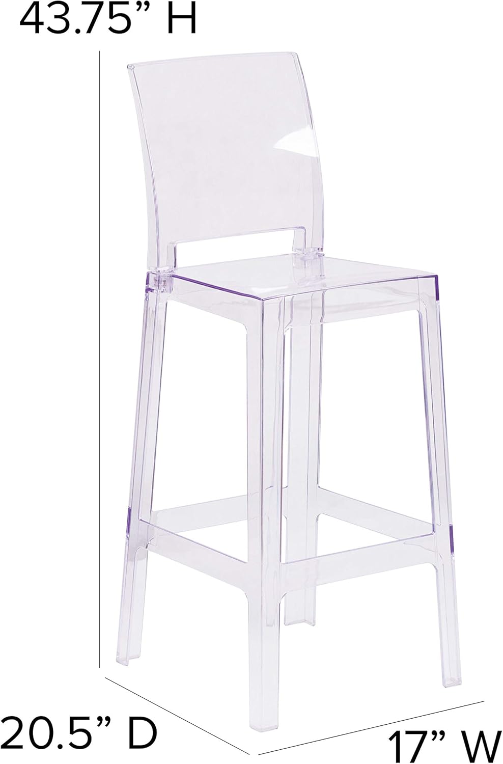 Flash Furniture Ghost Barstool with Square Back in Transparent Crystal