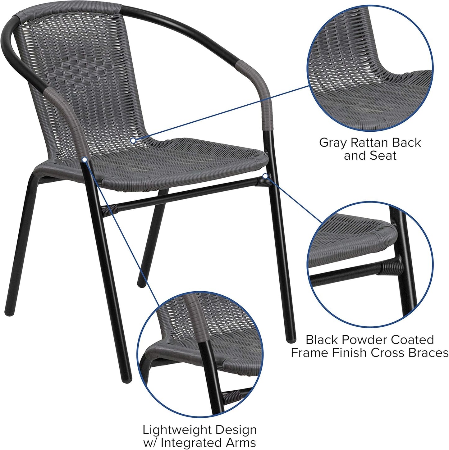 Flash Furniture Rattan Stack Chair, Gray/Black (2 Available)
