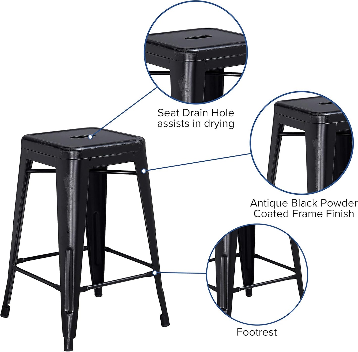 Distressed Black Metal Counter Height Stool