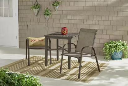 Dark Taupe Steel Sling Outdoor Patio Dining Chair(2-Pack)