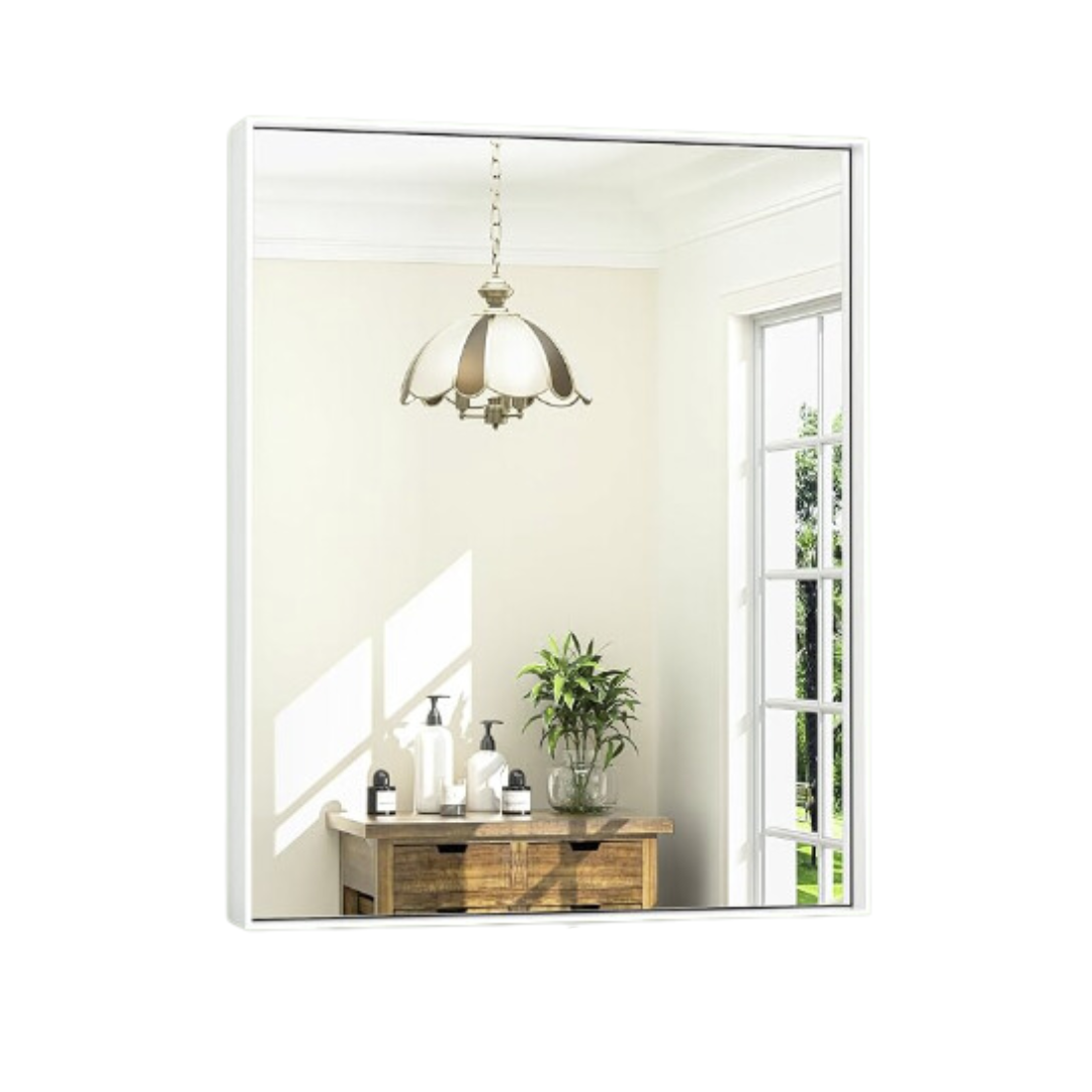 TokeShimi 30x36 White Bathroom Mirror for Wall Vanity Mirror with Brushed Metal Frame Non-Rusting Aluminum Alloy for Modern Farmhouse Bedroom Living Room Decor (Horizontal/Vertical)