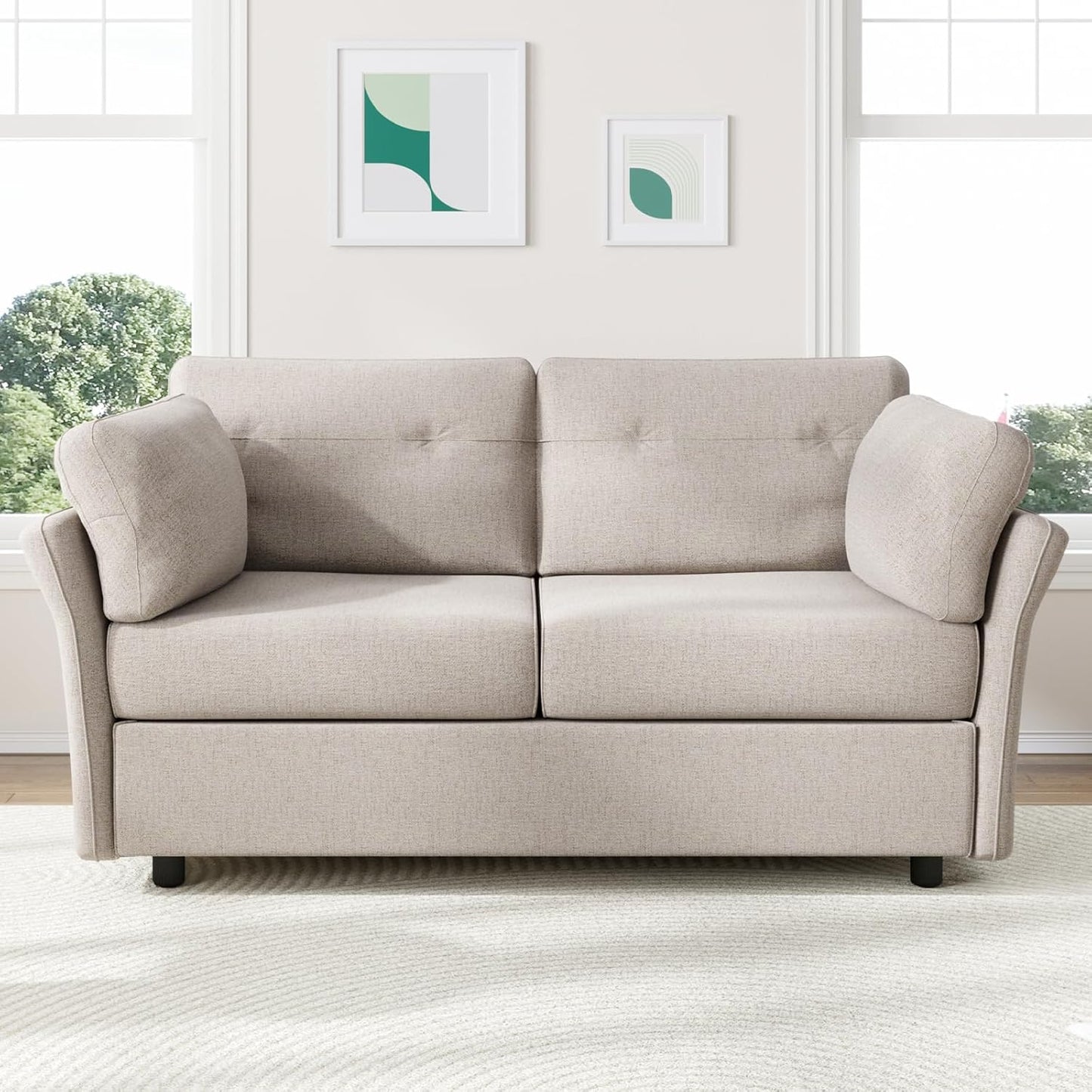 Novilla 57" Loveseat Sofa Linen Oatmeal