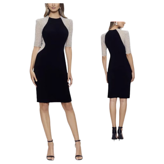 Xscape Petite Bead-Embellished Dress - Black Nude Silver  |  Size:  12P   |   Color:  Black Nude Silver  |  0053