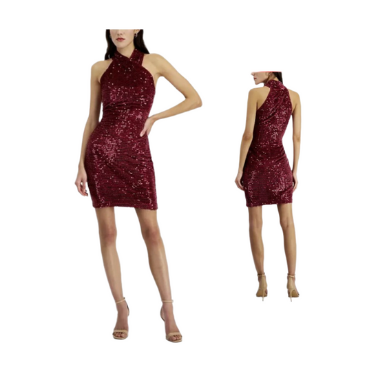 Rachel Rachel Roy Women's Harland Velvet Sequined Halter Dress - Cabernet  |  Size:  M   |   Color:  Cabernet  |  0067