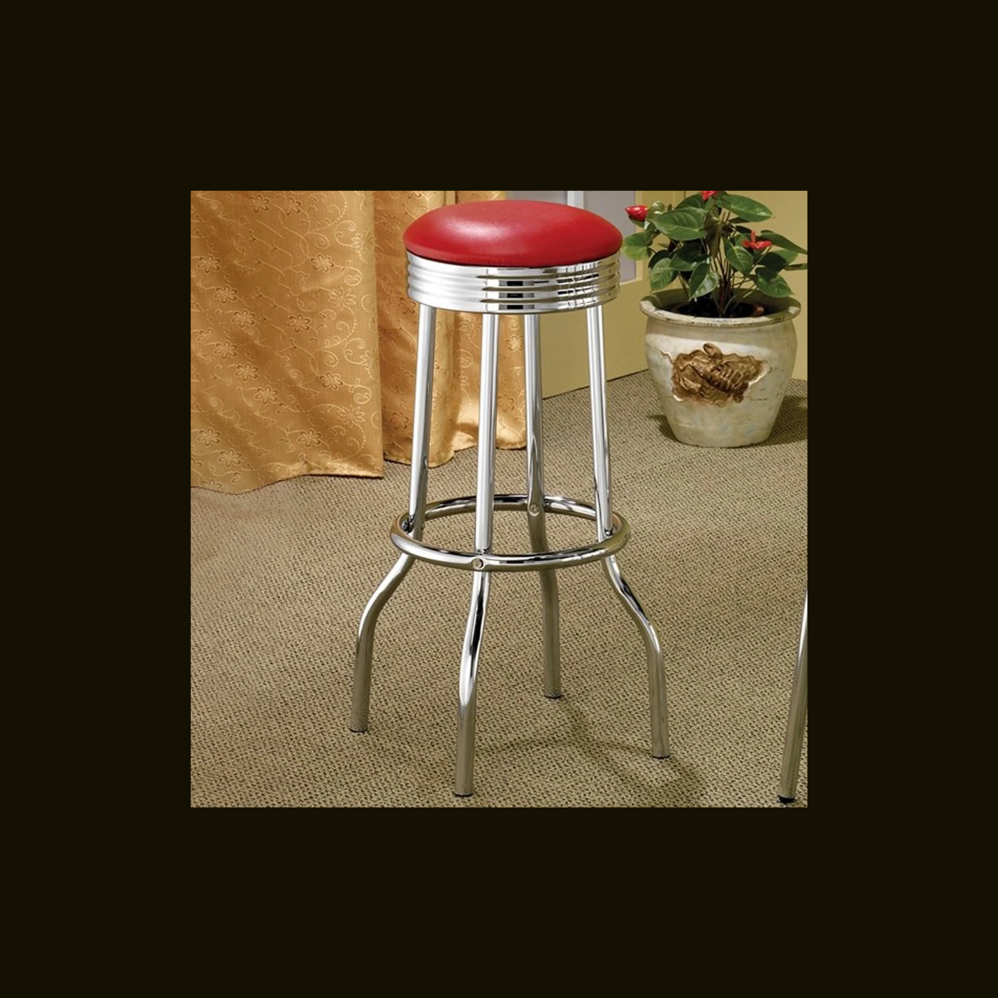 Coaster Modern Round Faux Leather Bar Stools in Red (1 Available)