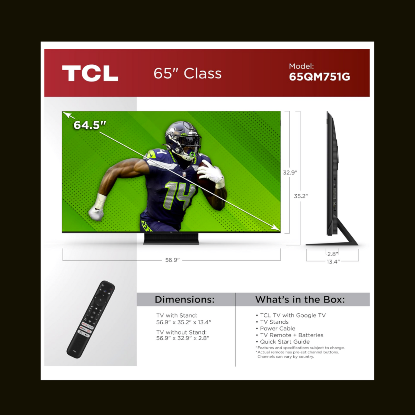 TCL 65-Inch QM7 QLED 4K Smart QD-Mini LED TV with Google TV