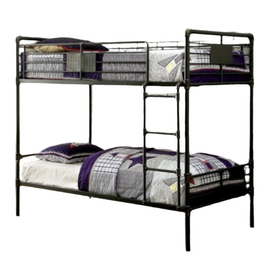 Olga I Collection CM-BK913 Twin Size Bed with Industrial Design Attached Ladder and Full Metal Construction in Antique Black