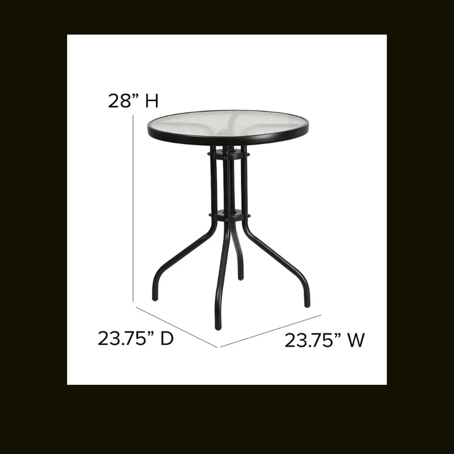 Round Tempered Glass Metal Table 23.75 in.