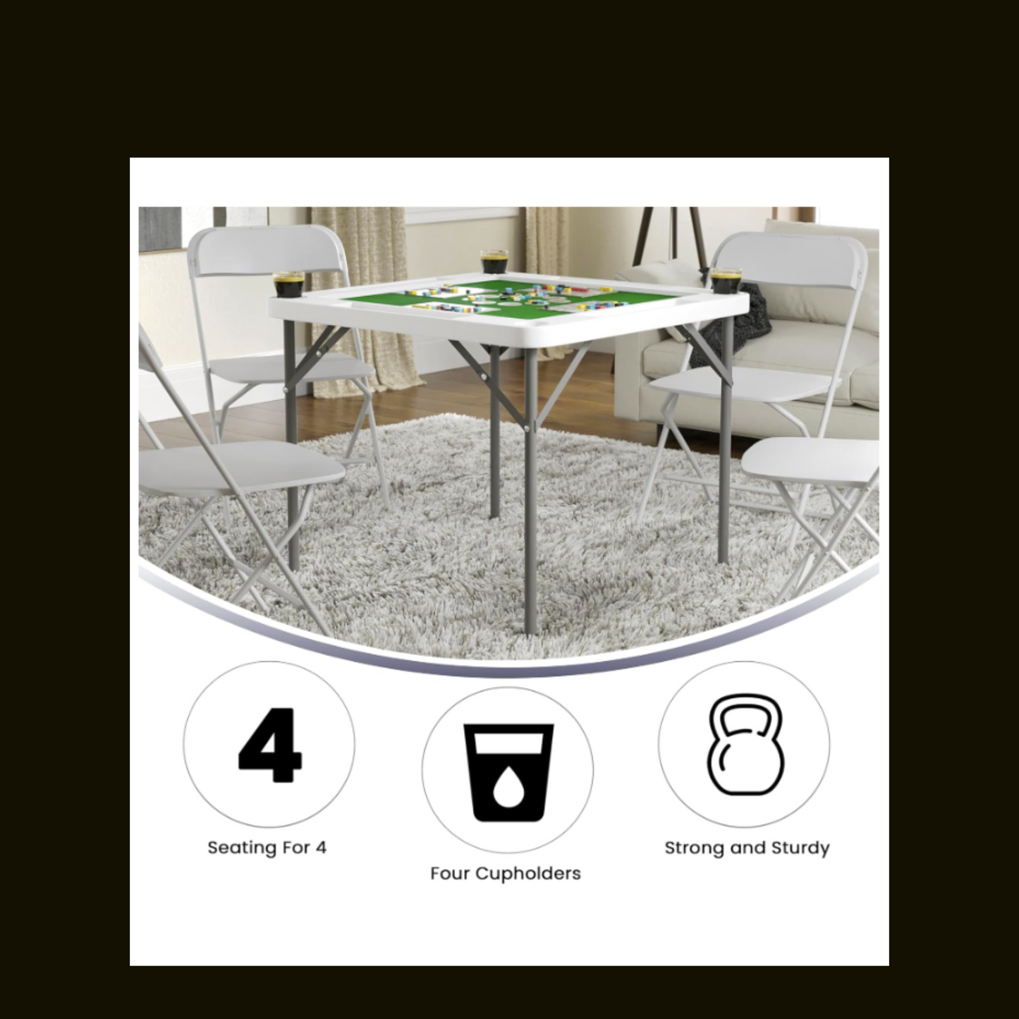 Square Folding Game Table with Green Playing Surface 34.5 in.