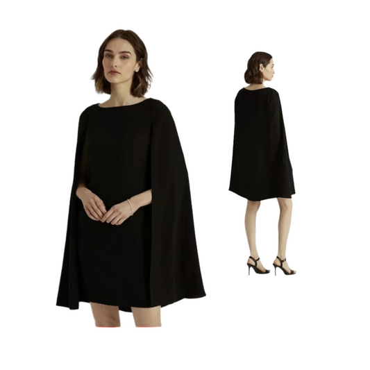 Lauren Ralph Lauren Cape Georgette Cocktail Dress (Black) Women's Dress  |  Size:  10   |   Color:  Black  |  0068