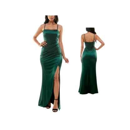 Emerald Sundae Juniors' Pleated Gown - Hunter  |  Size:  L   |   Color:  Hunter Green  |  0062