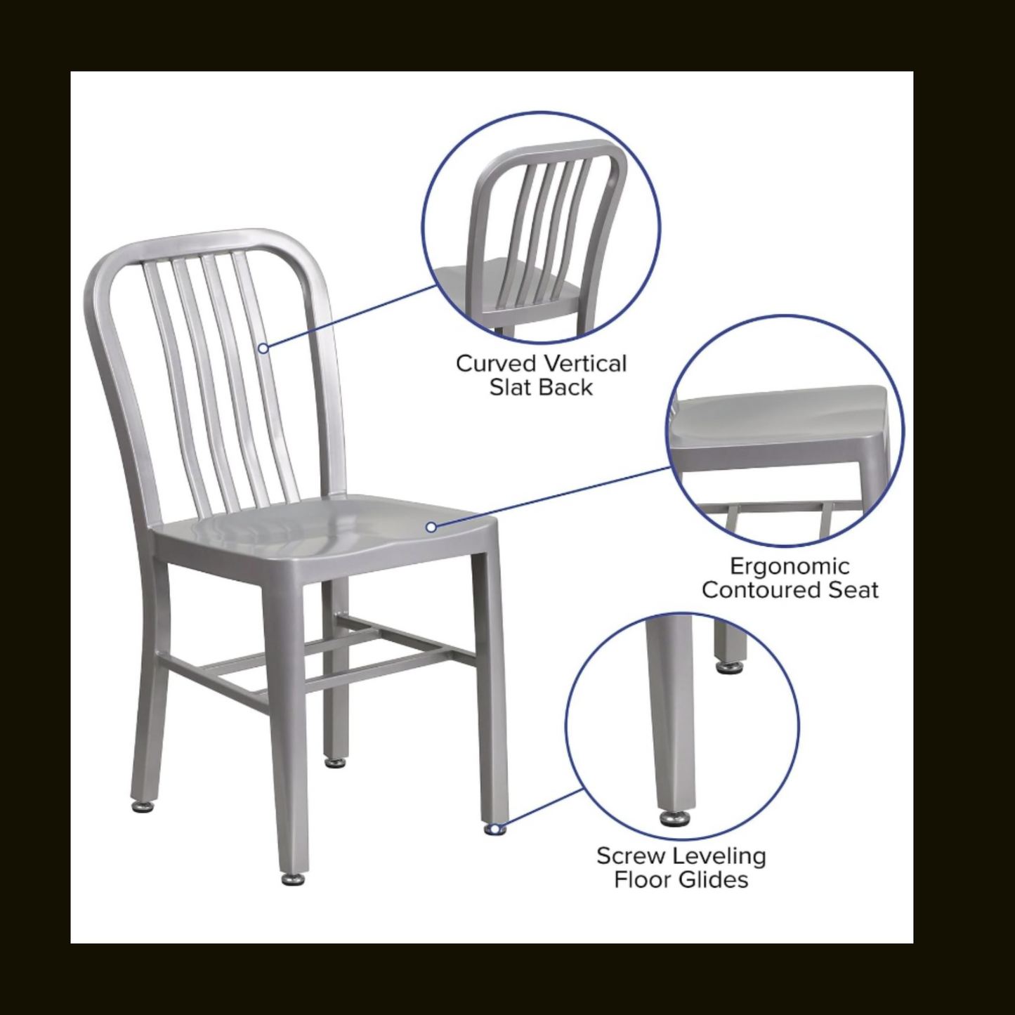 Commercial-Grade Metal Indoor/Outdoor Chair, Silver (Set of 2)