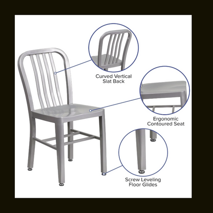 Commercial-Grade Metal Indoor/Outdoor Chair, Silver (Set of 2)