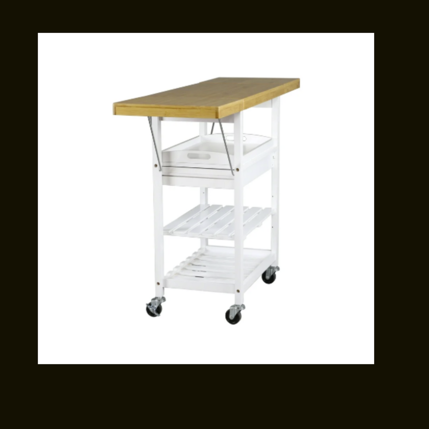 Decor Therapy Bowen Bamboo Drop Leaf Bar Cart, Pine Top, 36" Tall