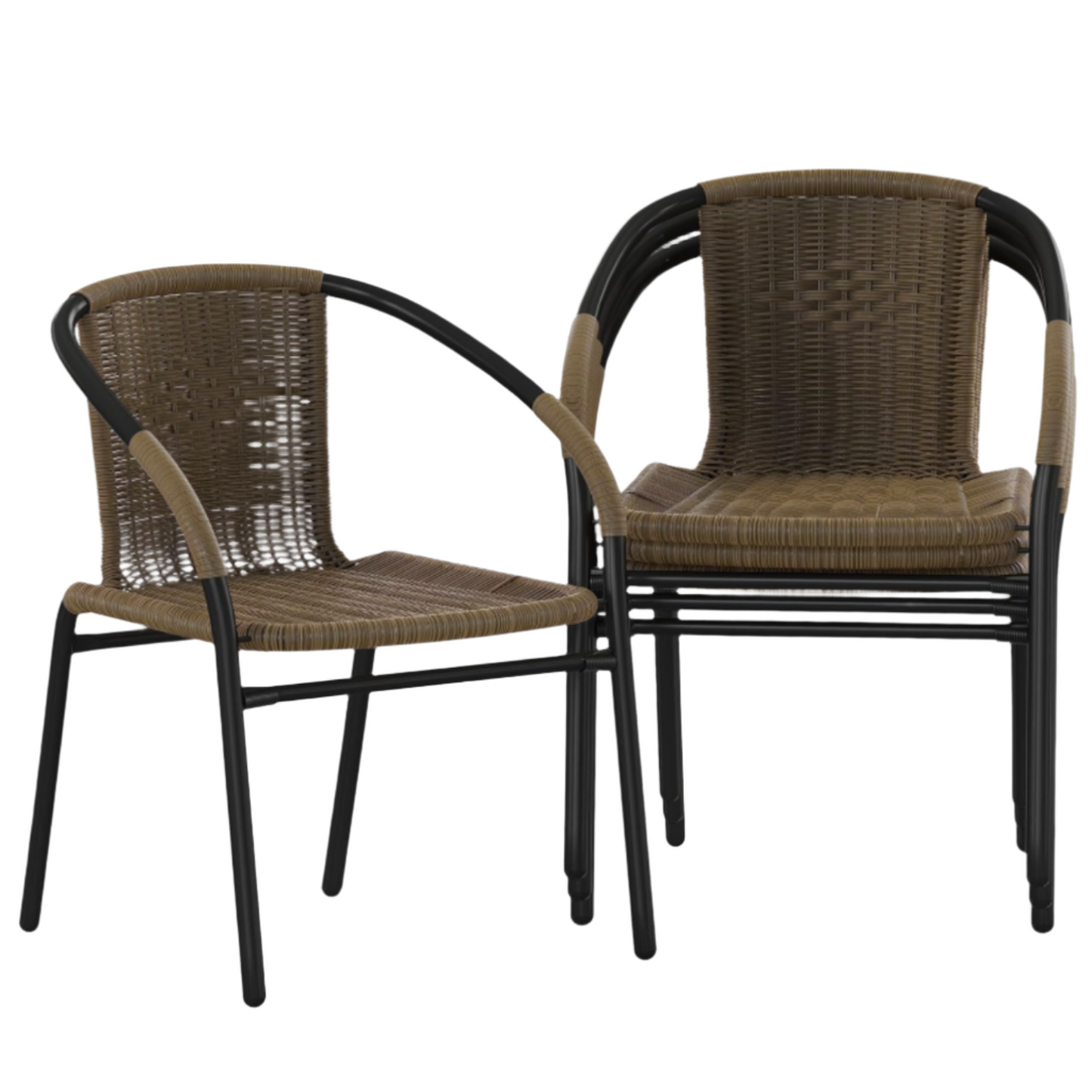 Rattan Stack Chair, Black/Medium Brown, Set of 4