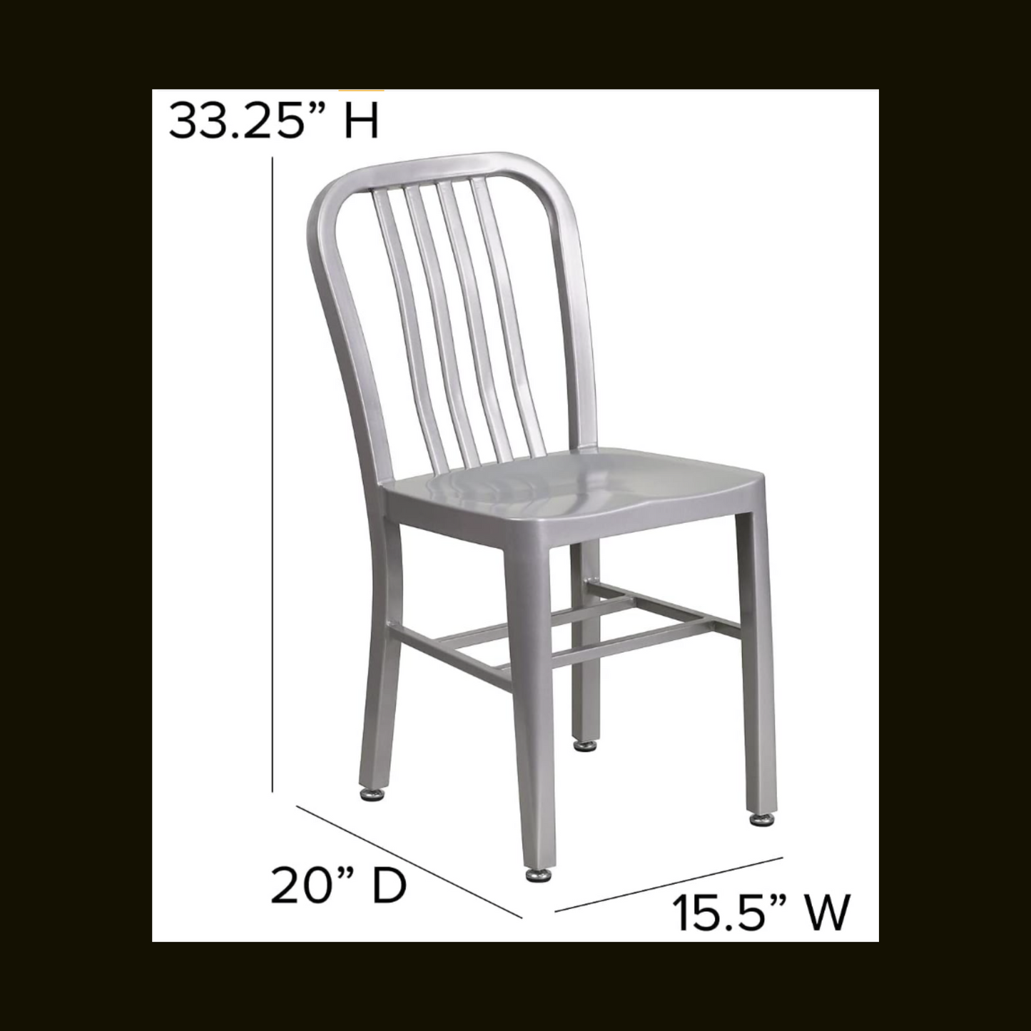 Commercial-Grade Metal Indoor/Outdoor Chair, Silver (Set of 2)