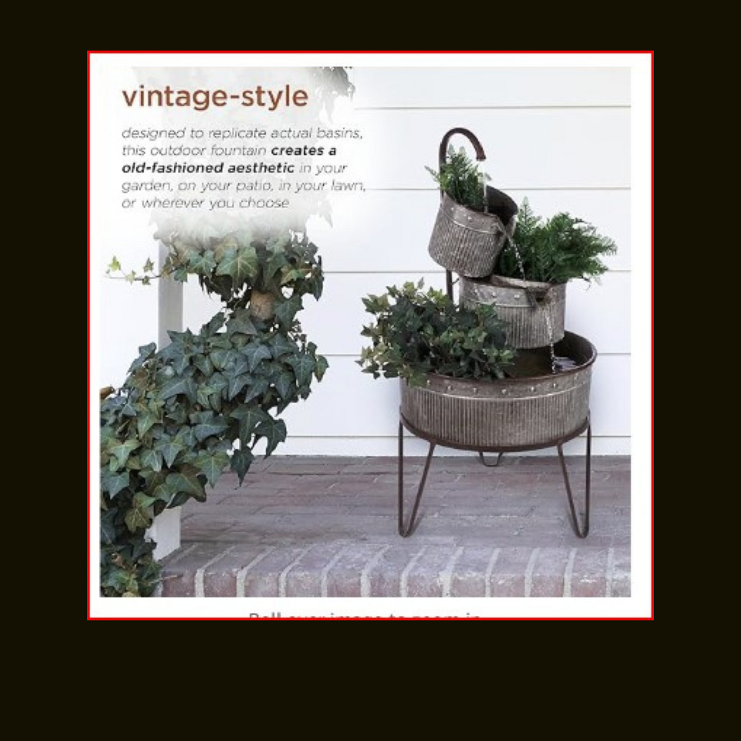 Alpine Corporation YHL684 Outdoor Floor 3-Tier Vintage Tubs and Planters Fountain, Rustic Metal Garden Fountain 33", Silver