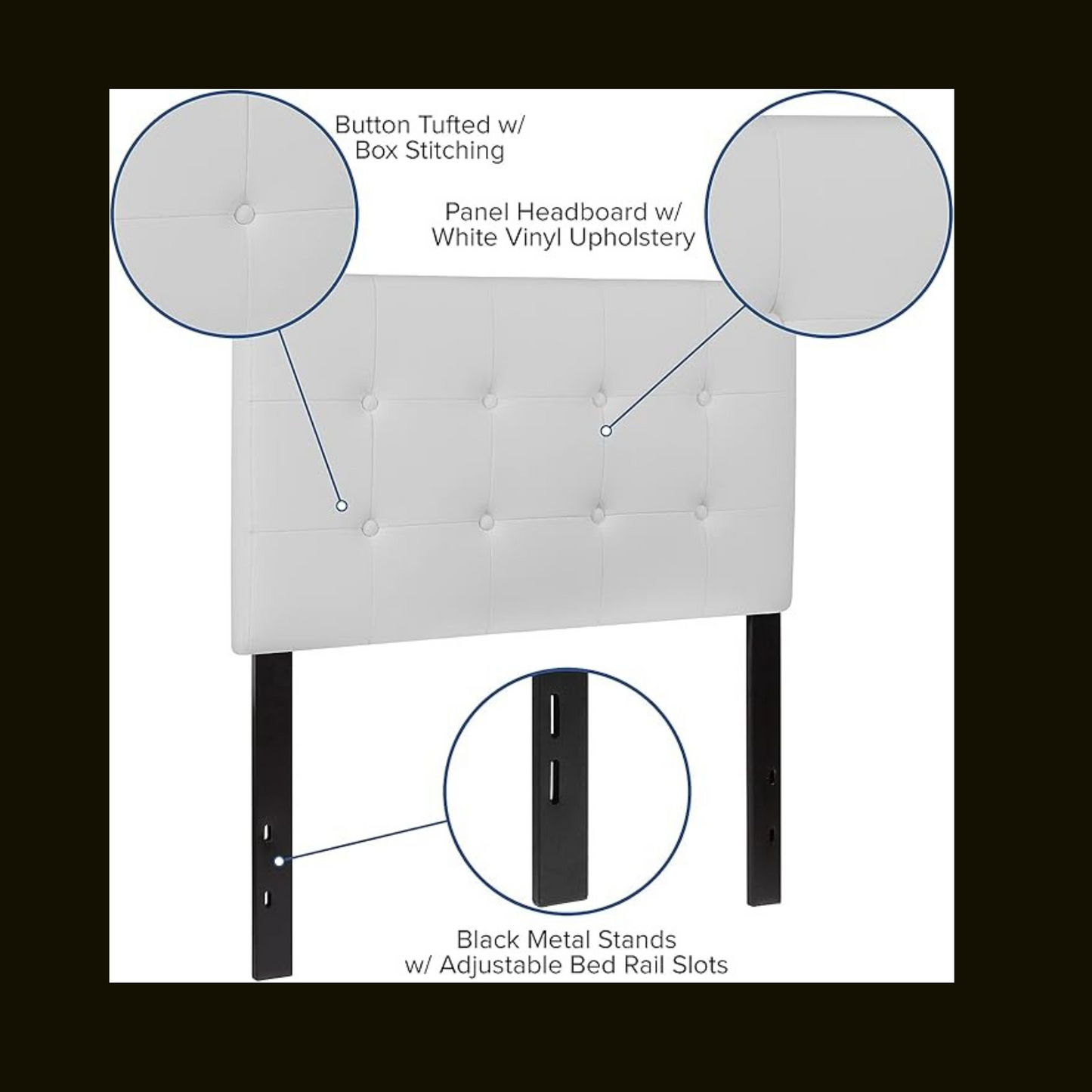 Tufted White Vinyl Upholstered Twin Size Headboard