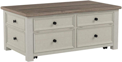 Signature Design by Ashley Bolanburg Farmhouse Lift Top Coffee Table with Drawers, Antique Cream & Brown