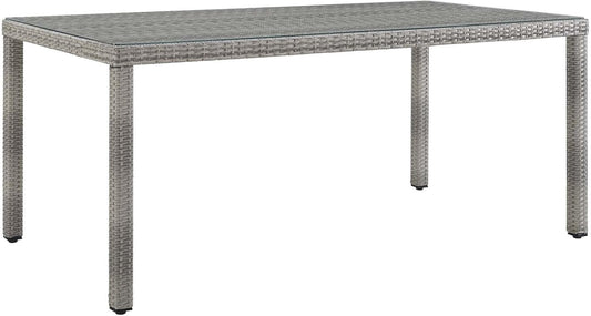 Modway Aura Wicker Rattan Glass Outdoor Patio 68" Rectangular Dining Table in Gray