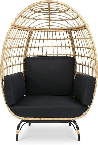 Jovial Wicker Rattan Egg Chair,Indoor Outdoor Black Sofa Chair for Patio
