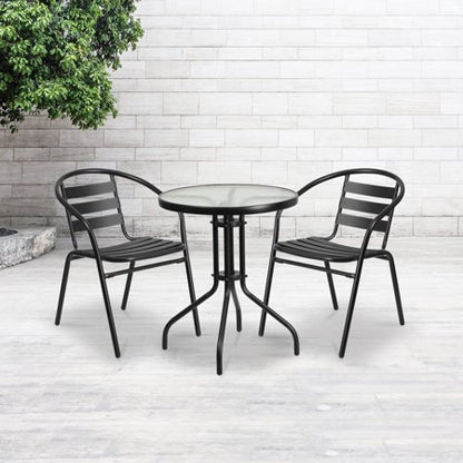 Round Tempered Glass Metal Table 23.75 in.