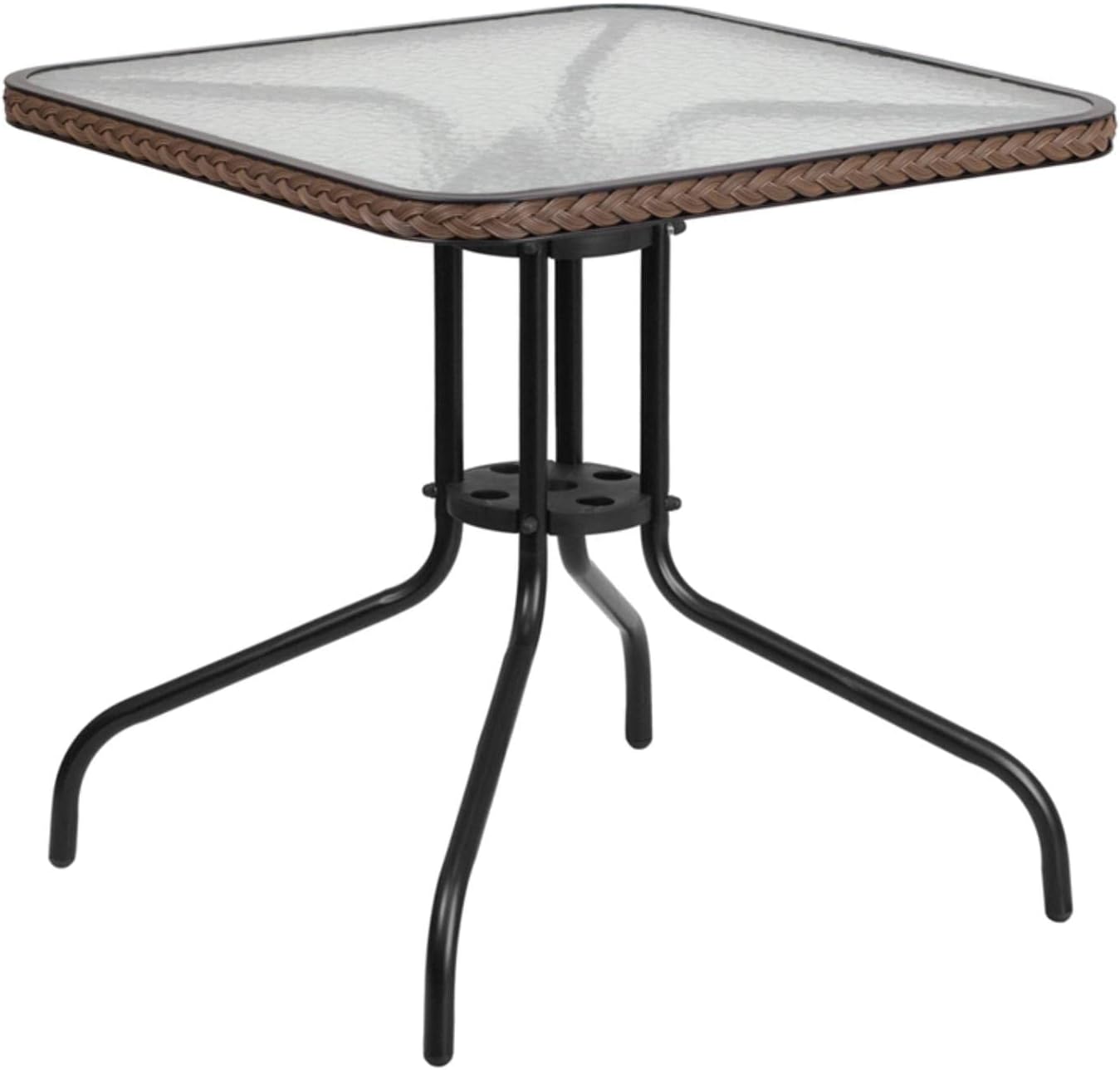 Square Glass Table,Brown Rattan Edging,Sqr,28", 28 W X 28 L X 28 H, Clear