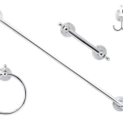 Four Piece Bathroom Accessories Set, Includes 24” Towel Bar, Robe Hook, Towel Ring, and Toilet Paper Holder