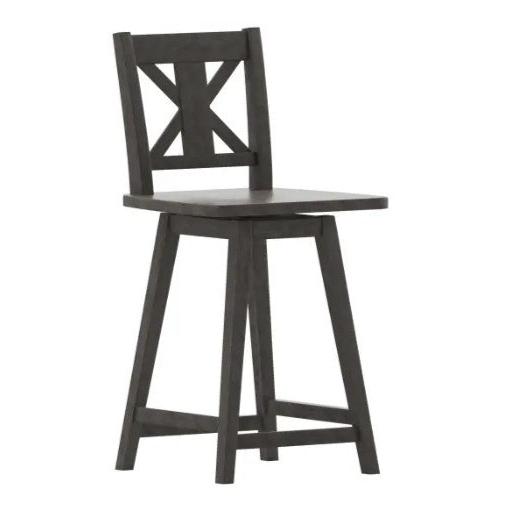 Modern Farmhouse Solid Wood Gray Wash Walnut Swivel Counter Height Bar Stool (3 Available)