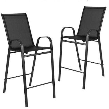 Black Outdoor Barstool with Flex Comfort Material (Set of 2)