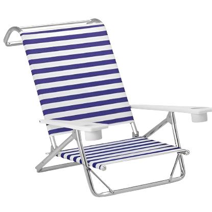 Striped Original Mini-Sun Anodized Sliver Finish Chaise, Blue/White