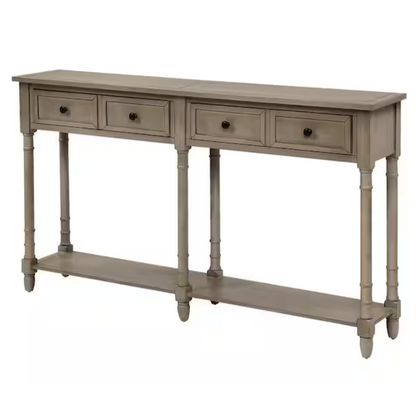 Gray Wash Standard Rectangle Wood Console Table with Drawers 58 in.