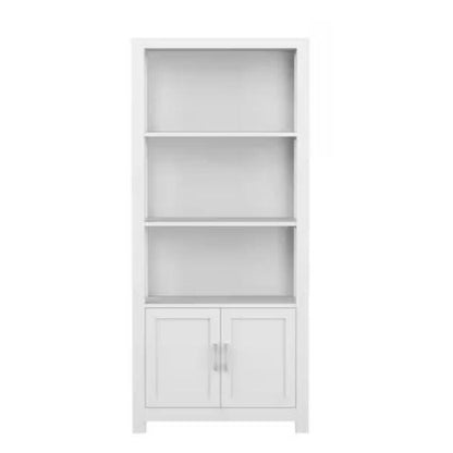 Martha Stewart 4-Shelf Shaker Style Bookcase W/ Cabinet, Gray Engineered Wood/Brushed Nick, Grey | Quill