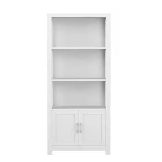 Martha Stewart 4-Shelf Shaker Style Bookcase W/ Cabinet, Gray Engineered Wood/Brushed Nick, Grey | Quill