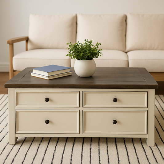 Signature Design by Ashley Bolanburg Farmhouse Lift Top Coffee Table with Drawers, Antique Cream & Brown